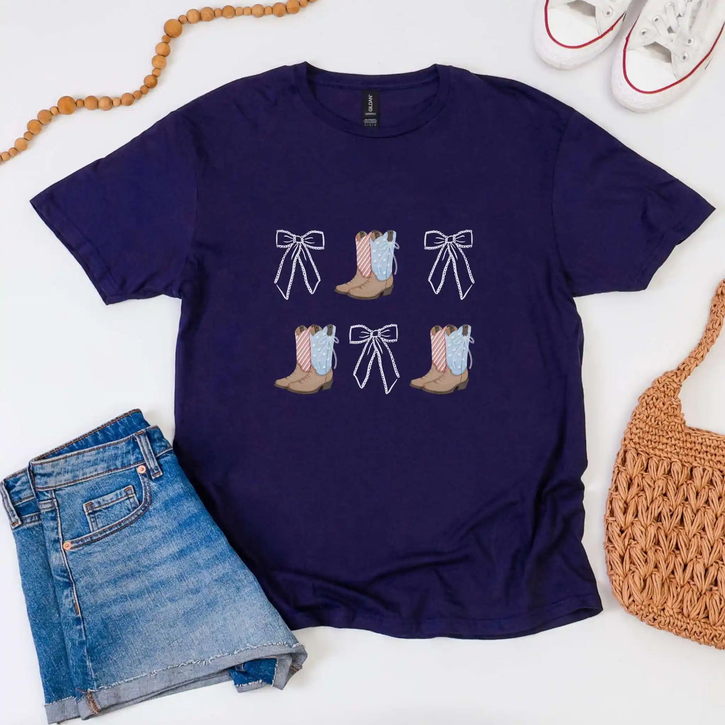 Patriotic Cowgirl Boots & Bows Tee