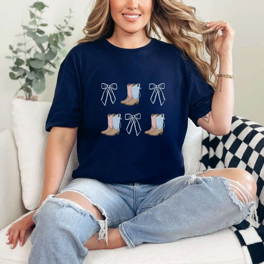 Patriotic Cowgirl Boots & Bows Tee